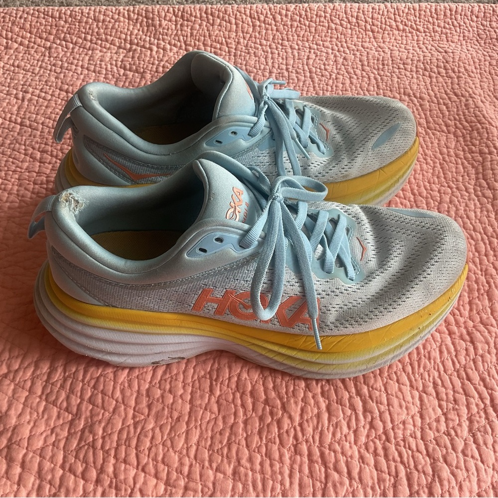 Hoka Women's Light Blue White Yellow Running Shoes - Picture 7 of 10